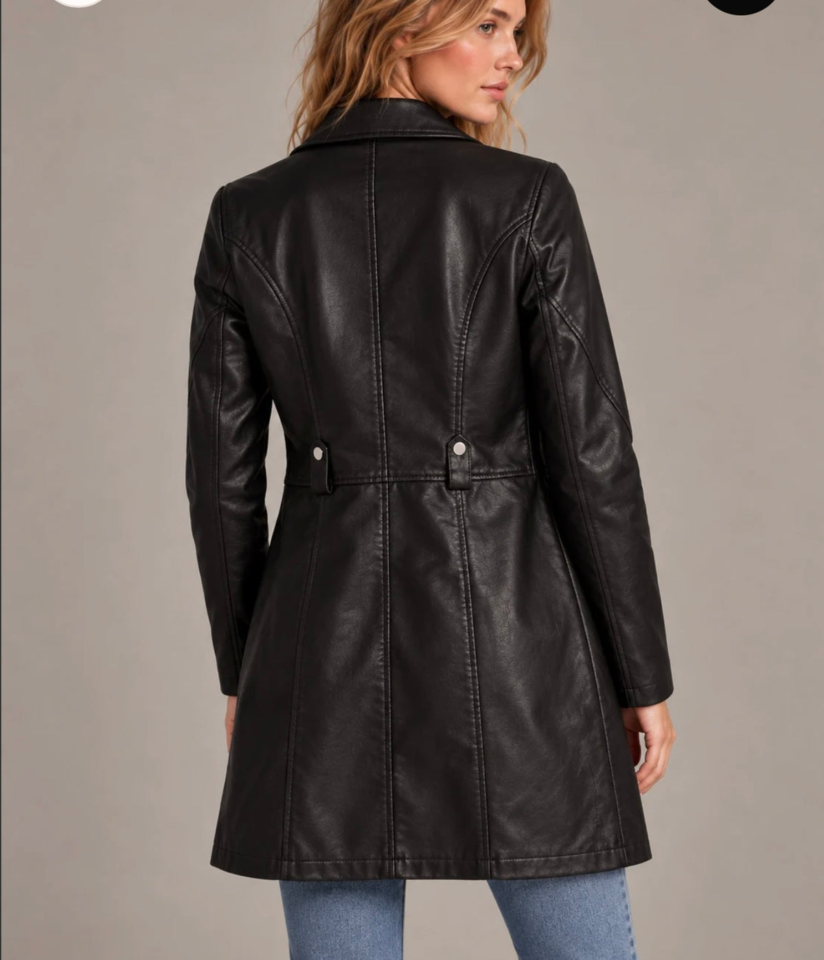 Manteau long cintré en similicuir style biker