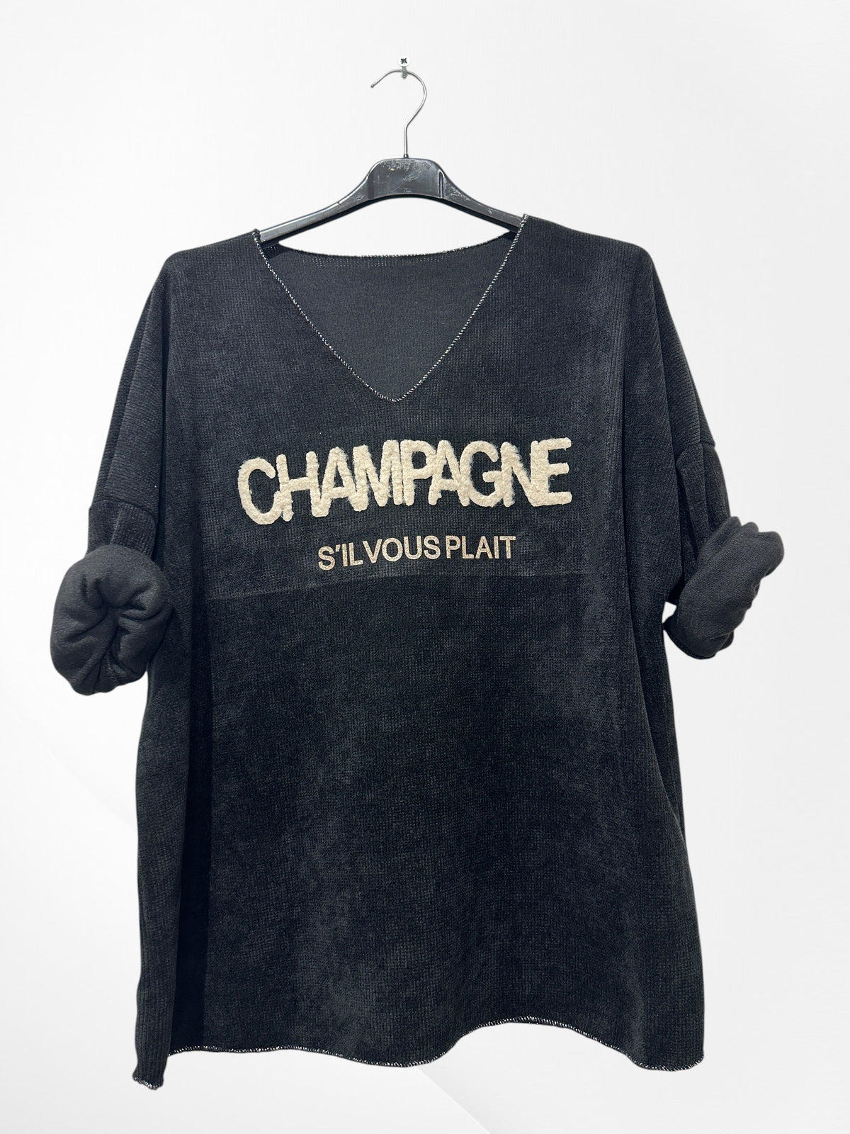 Pull en velour col V avec imprimer Champagne