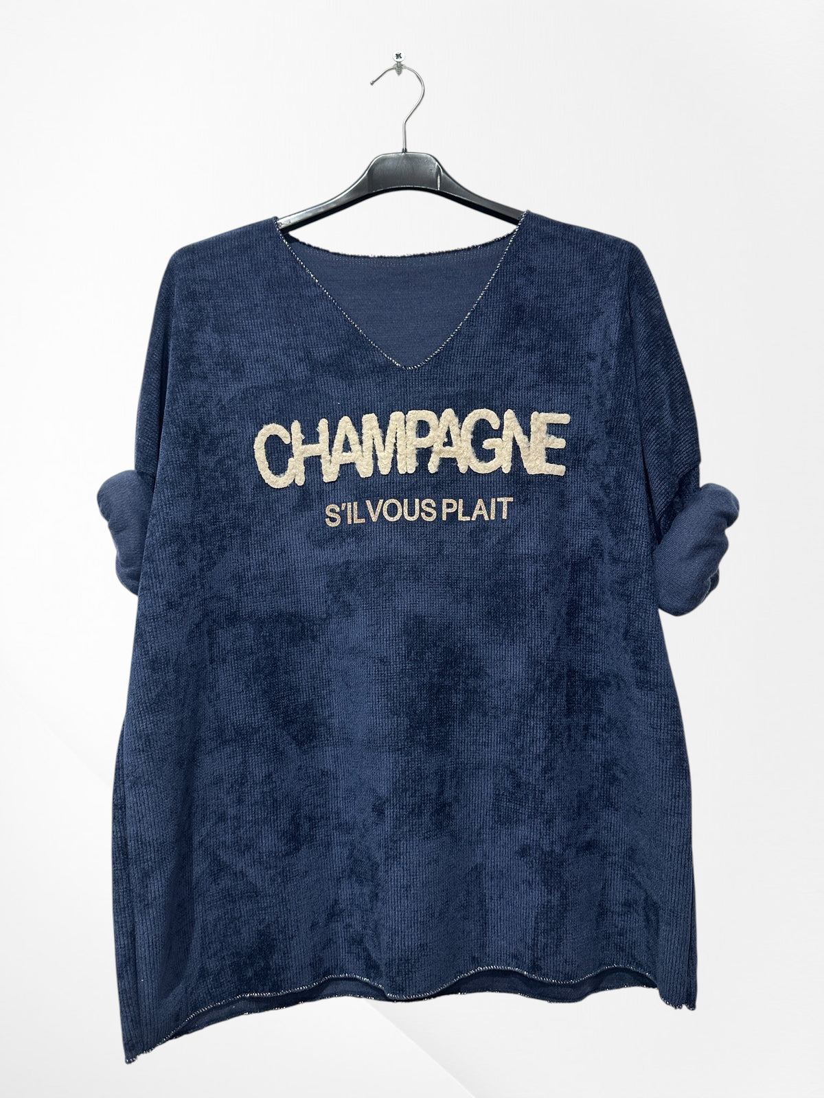 Pull en velour col V avec imprimer Champagne