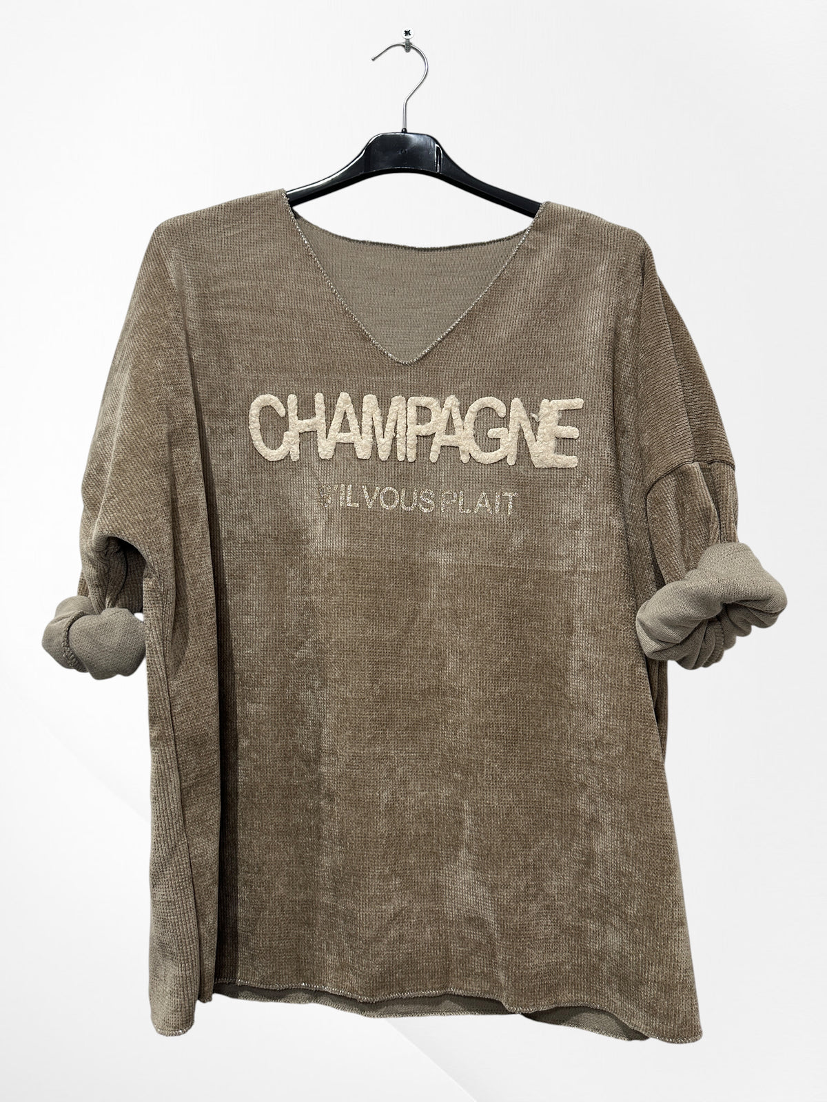 Pull en velour col V avec imprimer Champagne