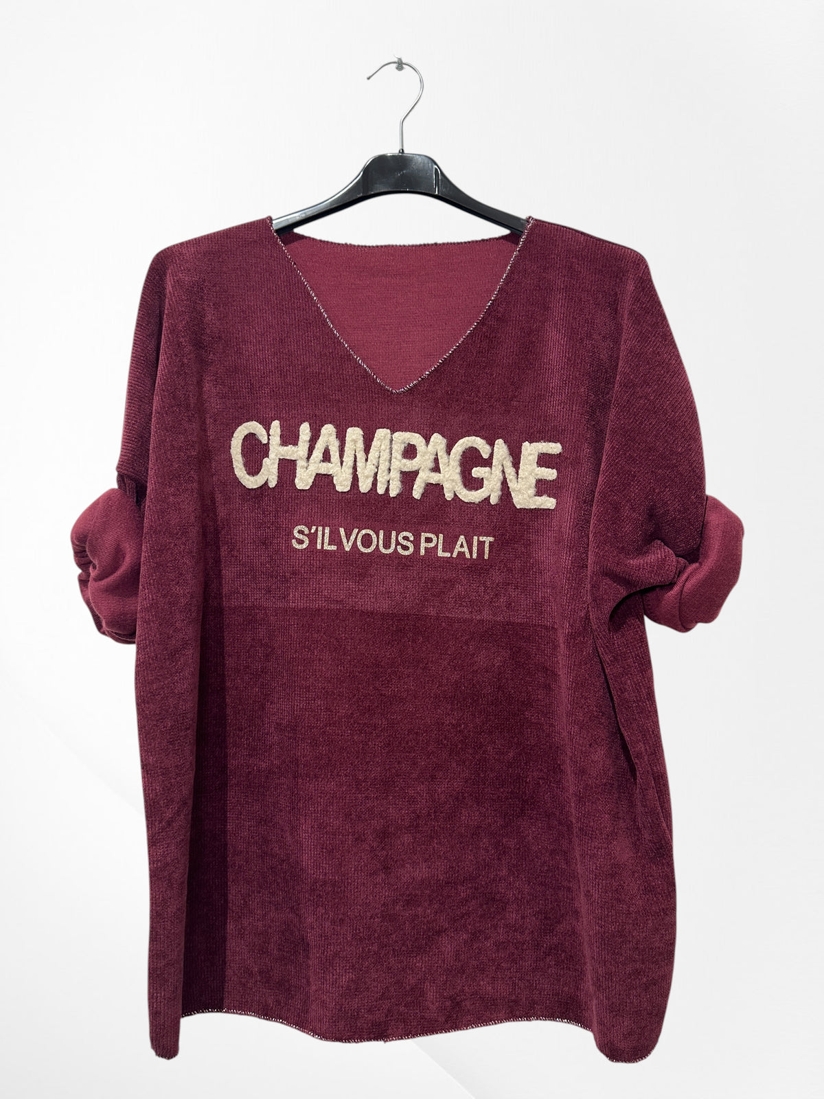 Pull en velour col V avec imprimer Champagne