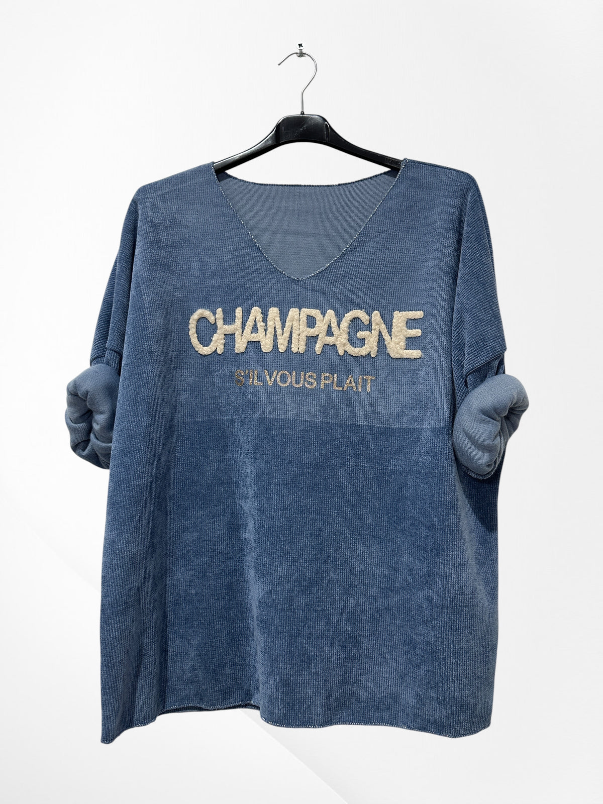 Pull en velour col V avec imprimer Champagne