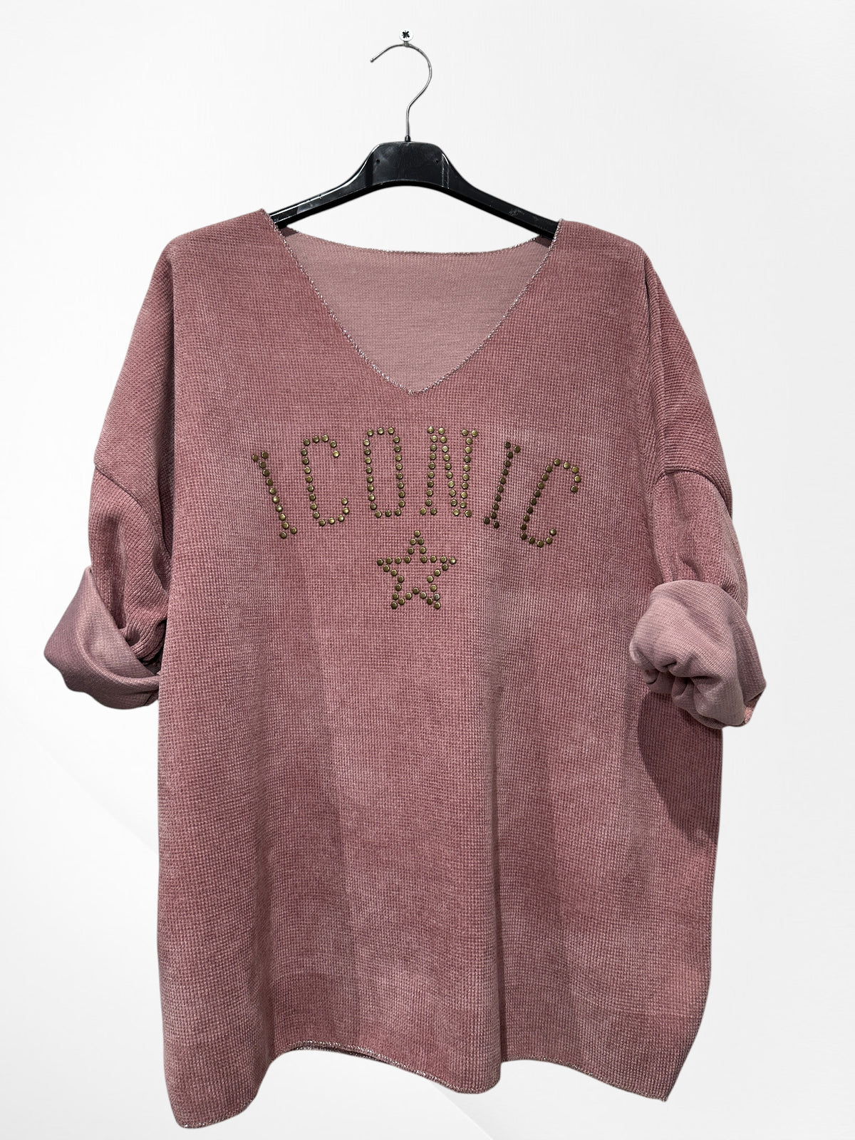 Pull en velour col V avec imprimer ICONIC