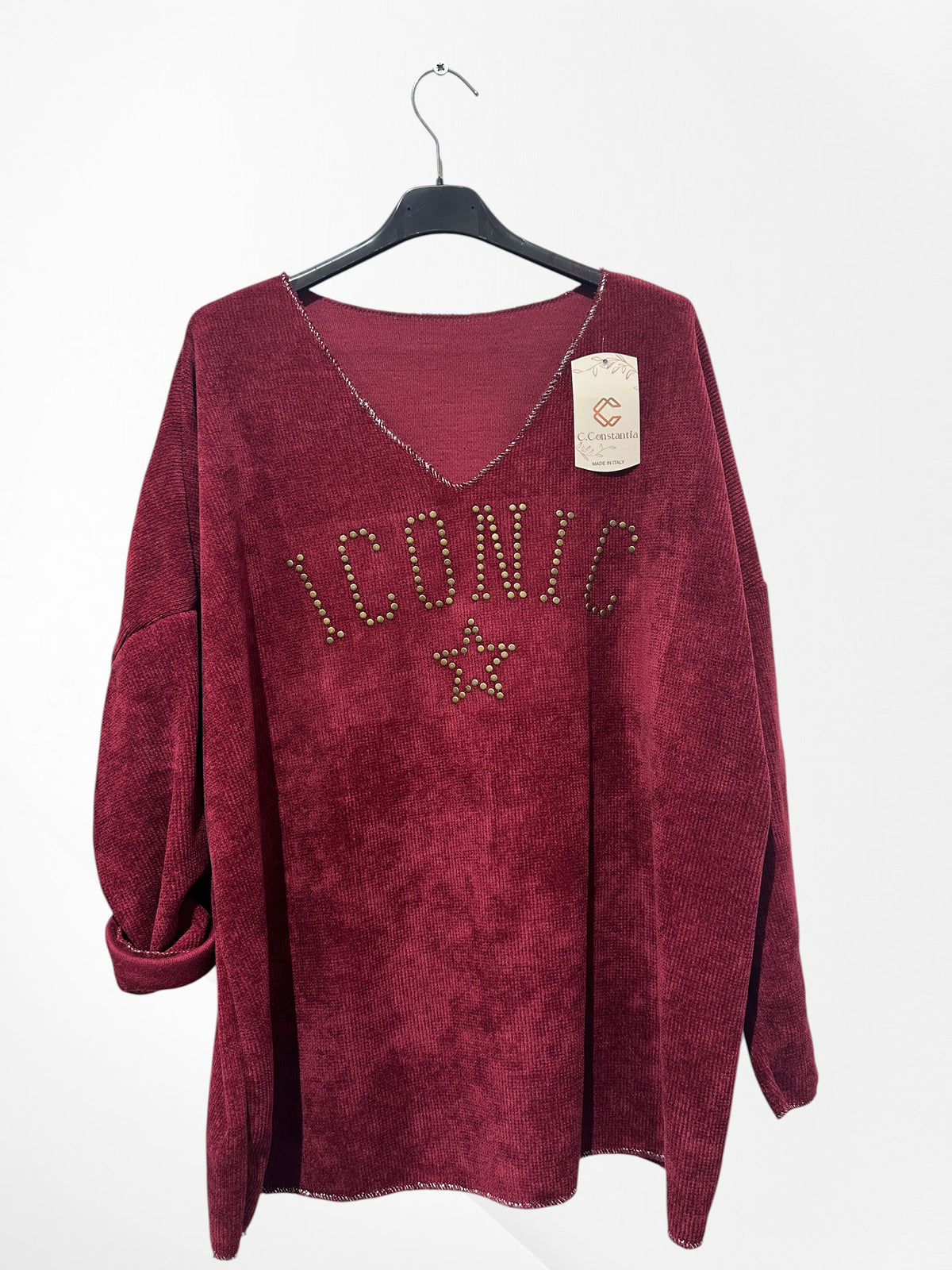 Pull en velour col V avec imprimer ICONIC