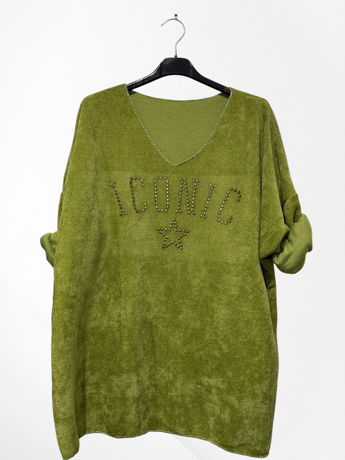 Pull en velour col V avec imprimer ICONIC