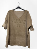 Pull en velour col V avec imprimer ICONIC