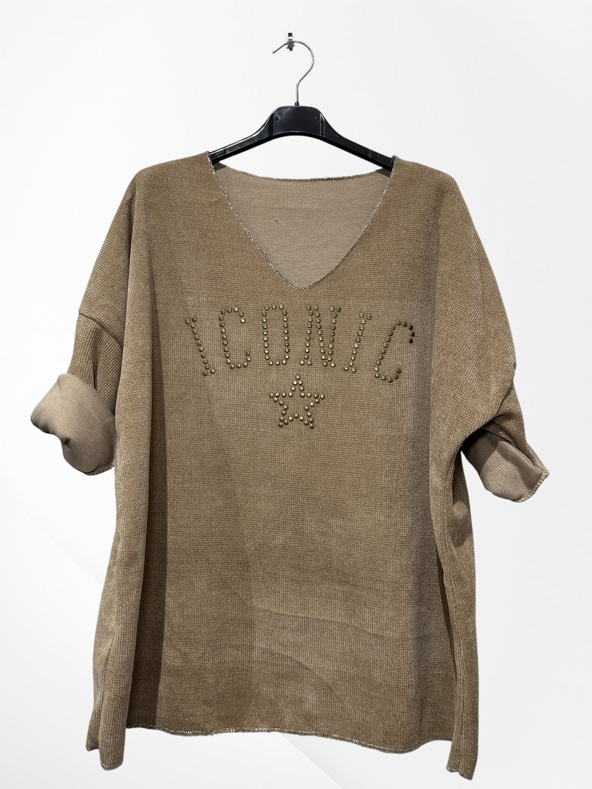 Pull en velour col V avec imprimer ICONIC