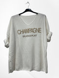 Pull en velour col V avec imprimer Champagne