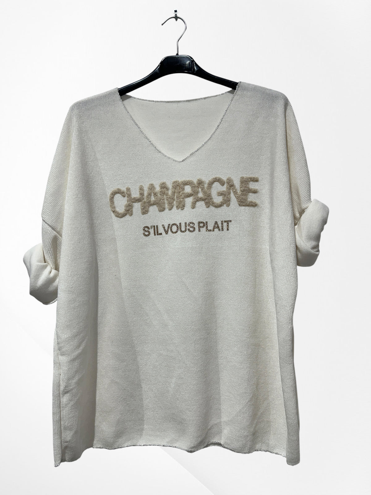 Pull en velour col V avec imprimer Champagne