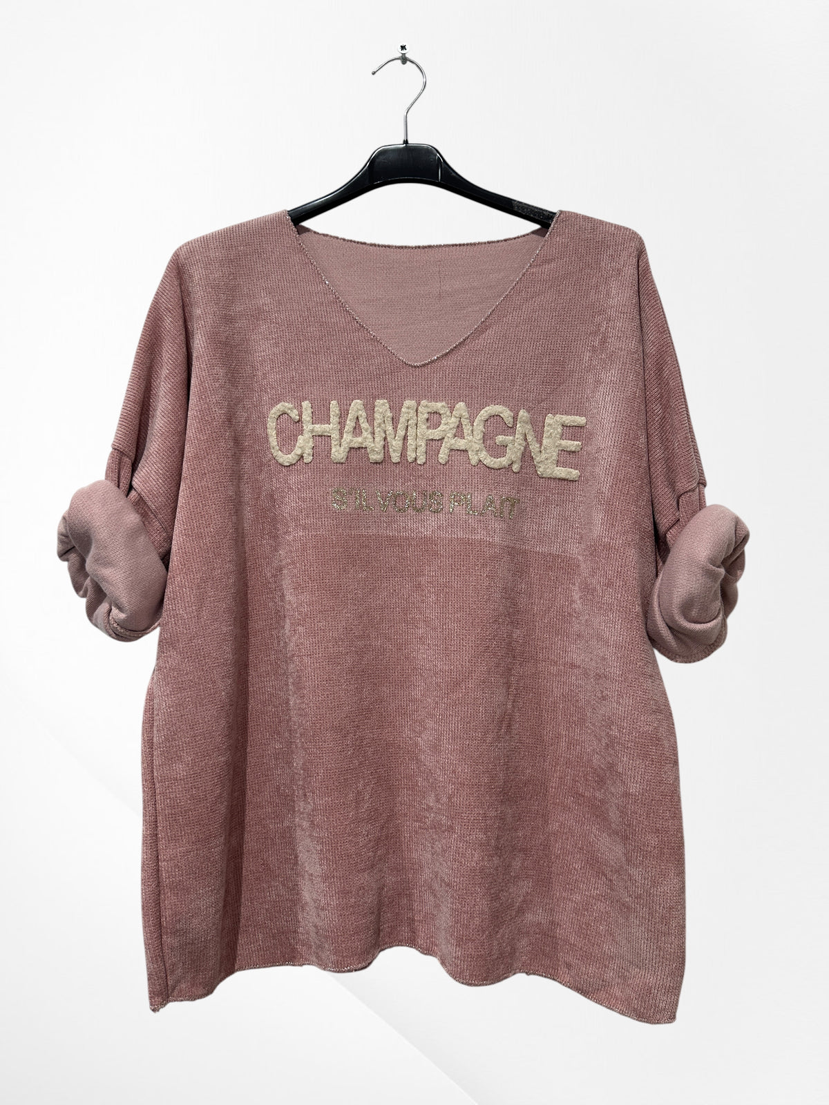 Pull en velour col V avec imprimer Champagne