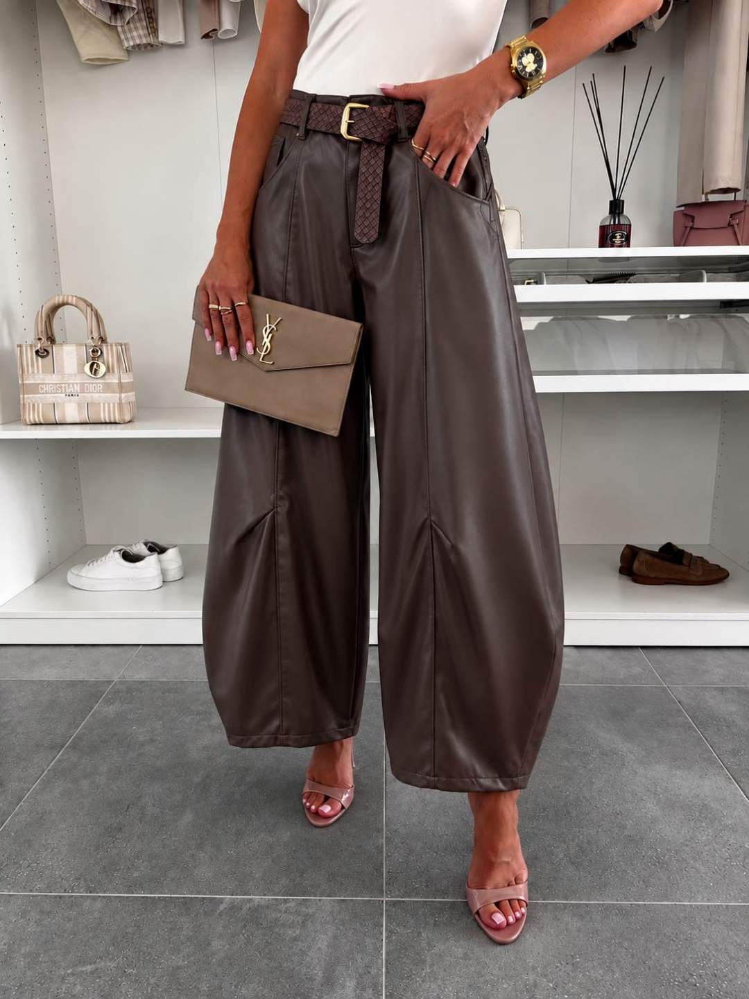 Pantalon Could Ballon En Similicuir Ceinturé Avec Poches