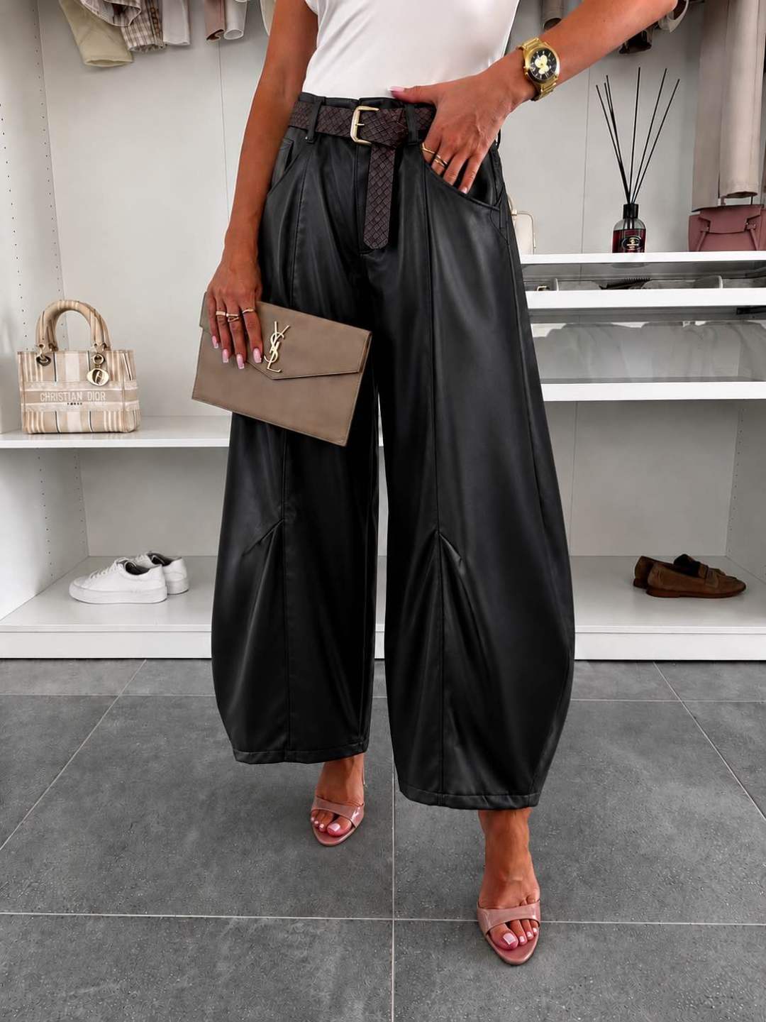 Pantalon Could Ballon En Similicuir Ceinturé Avec Poches
