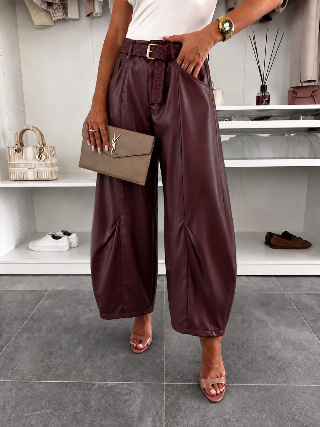 Pantalon Could Ballon En Similicuir Ceinturé Avec Poches