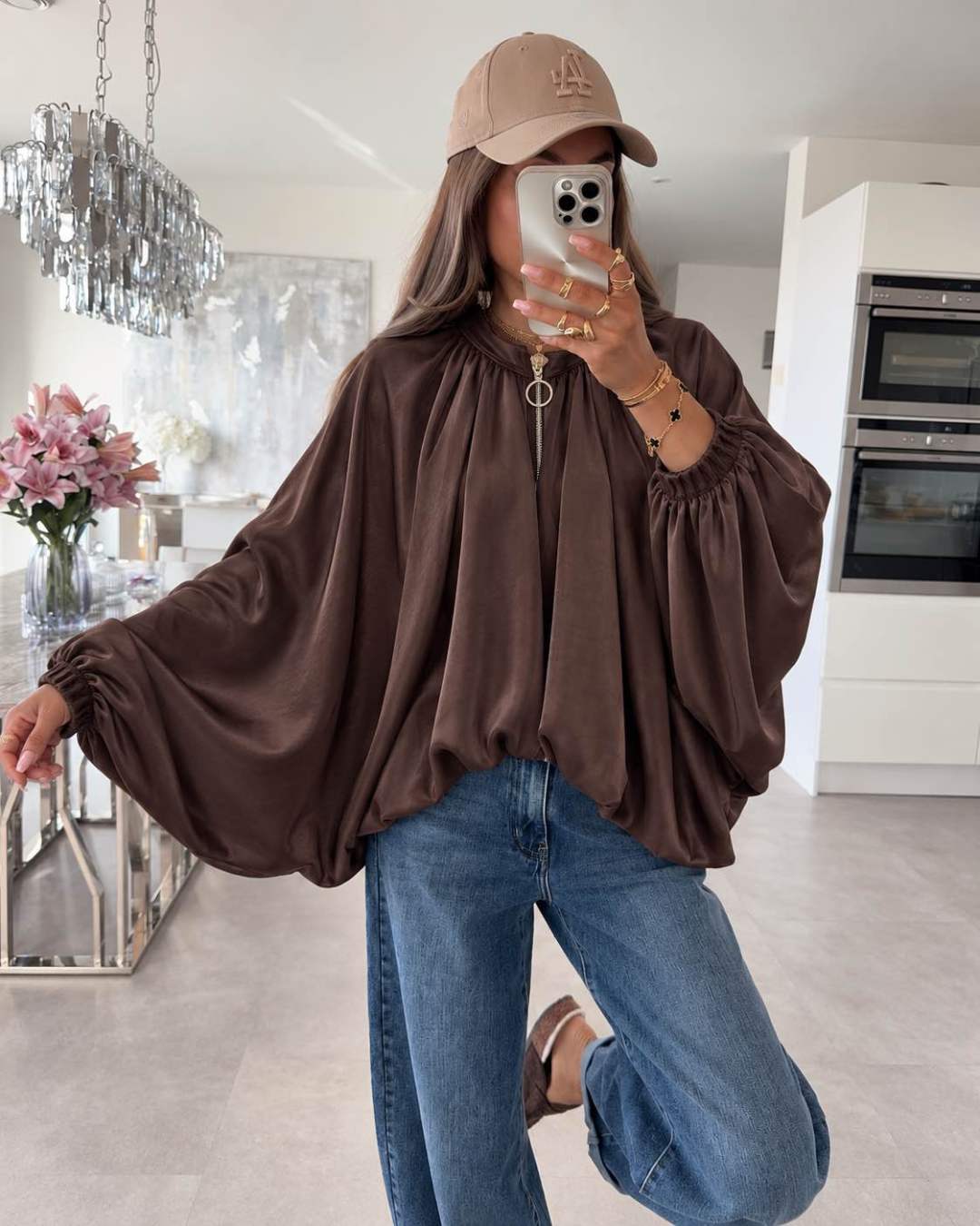 Veste blouse  Bomber Oversize Manches Chauve-Souris Ultra Amples Resserré En Bas Avec Élastique