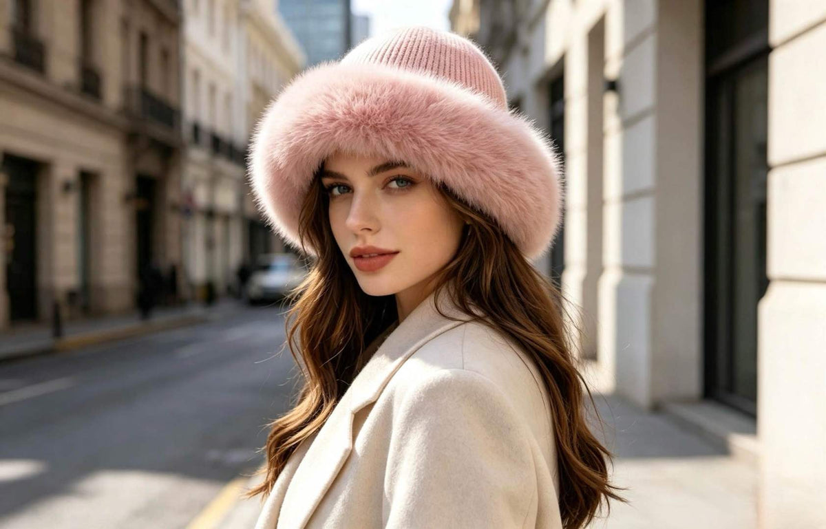 Chapeau mailles et fausse fourrure