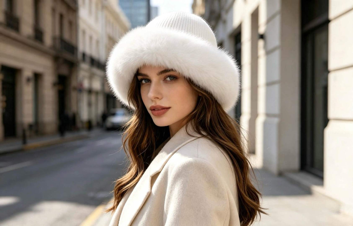 Chapeau mailles et fausse fourrure