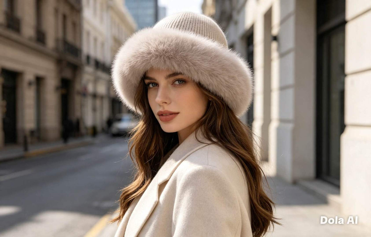 Chapeau mailles et fausse fourrure
