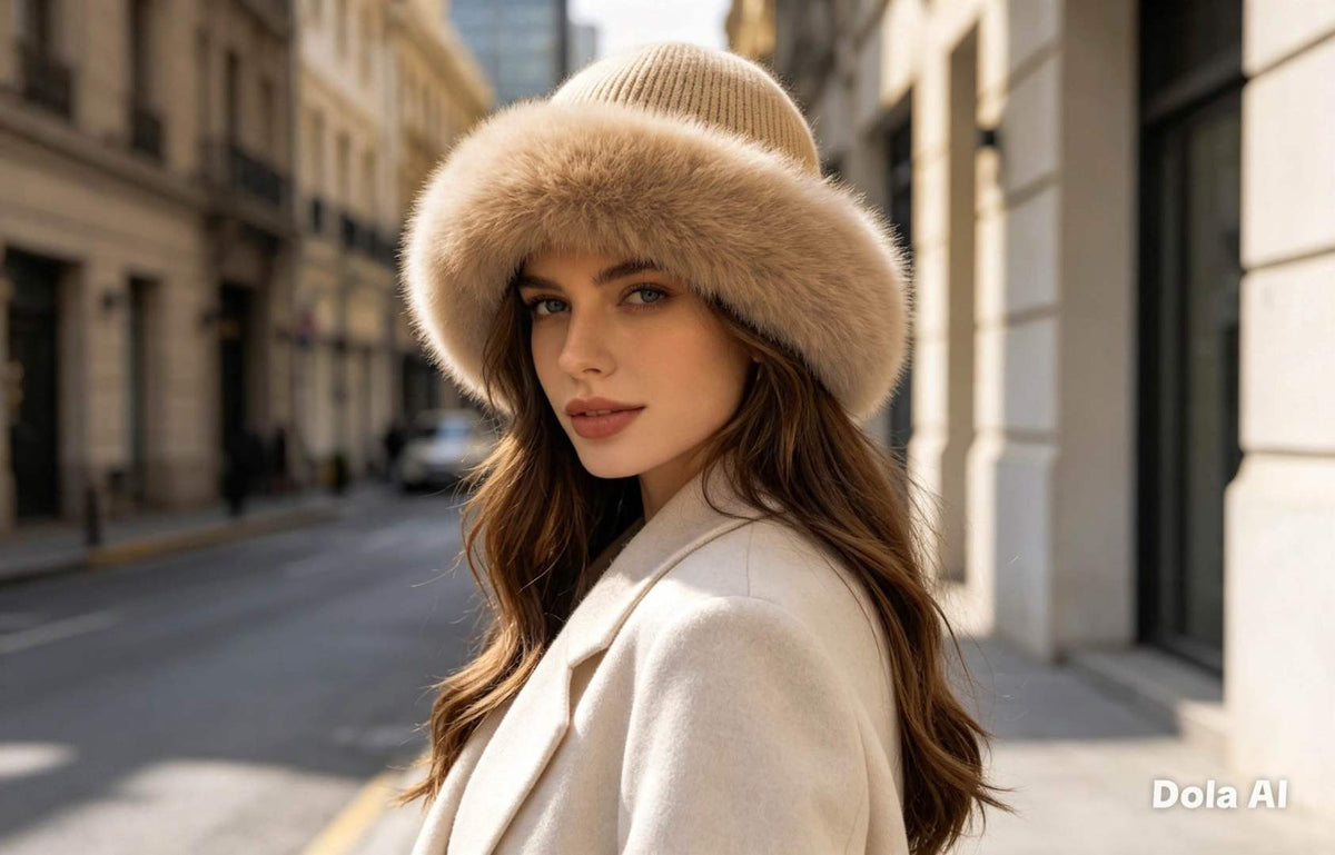 Chapeau mailles et fausse fourrure