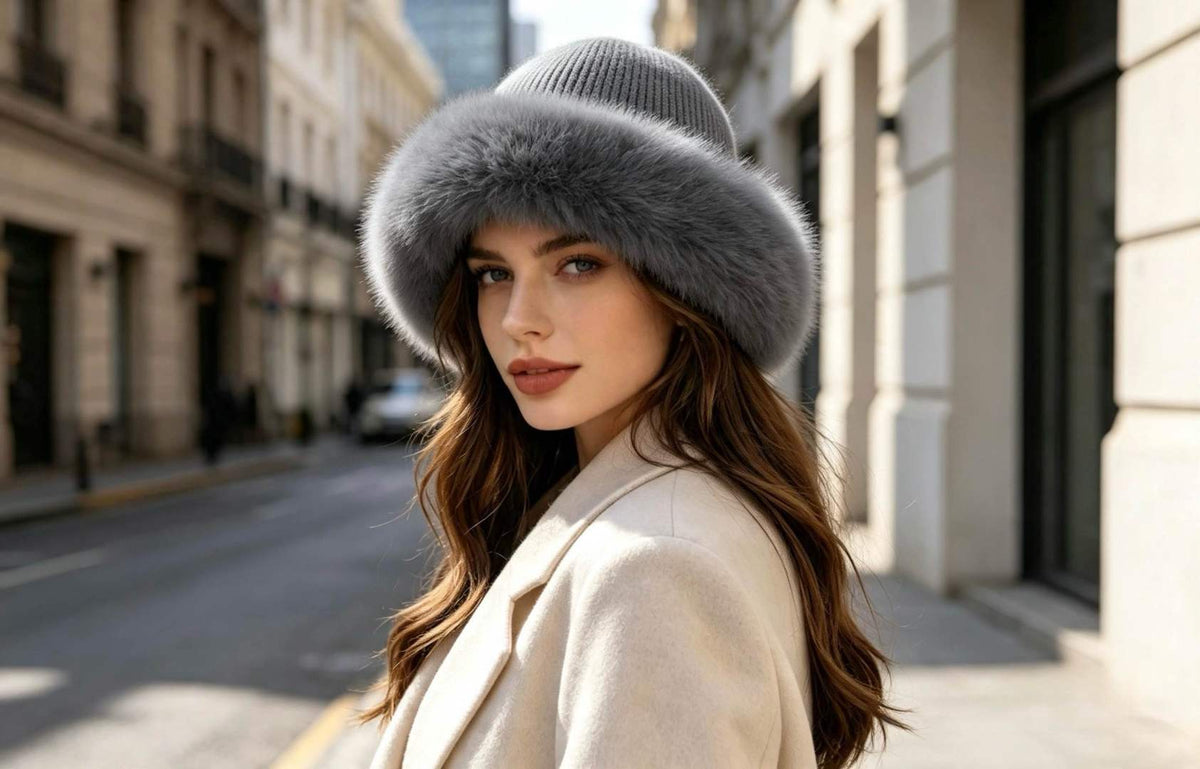 Chapeau mailles et fausse fourrure
