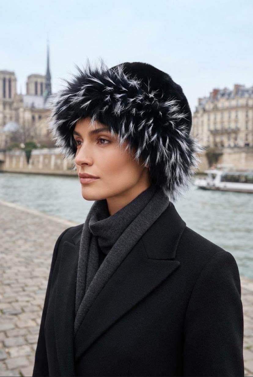 Chapeau mailles et fausse fourrure