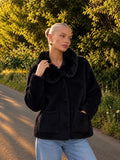 Gilet veste À Col Fourrure Avec Poches Et Boutons Recouverts