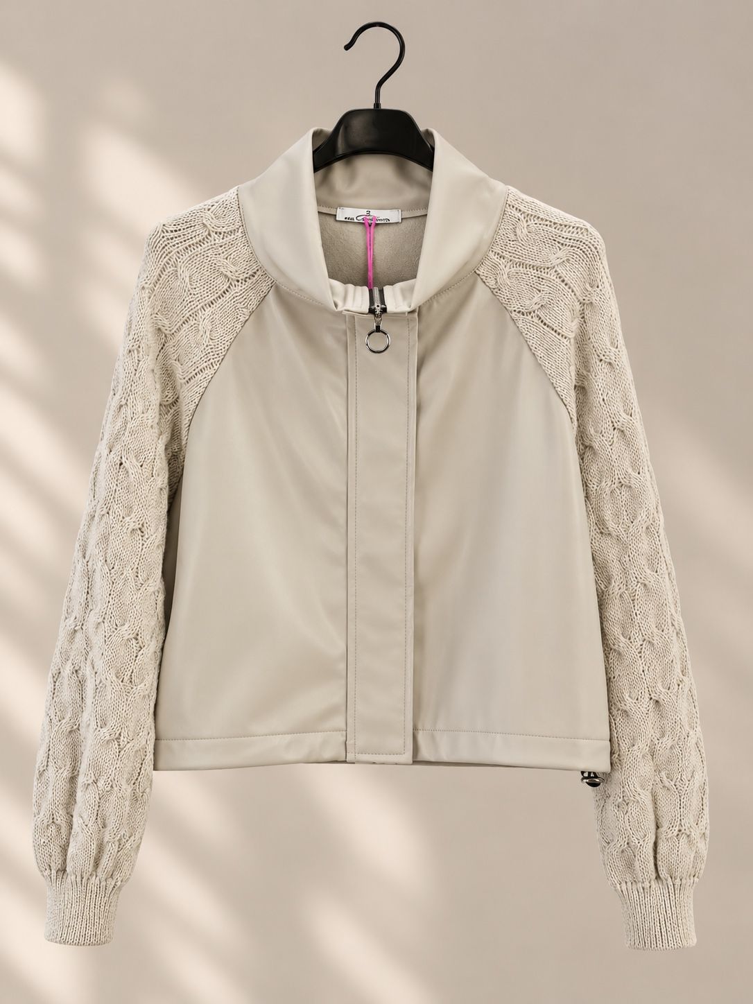 Veste bi matière avec manches en mailles torsades
