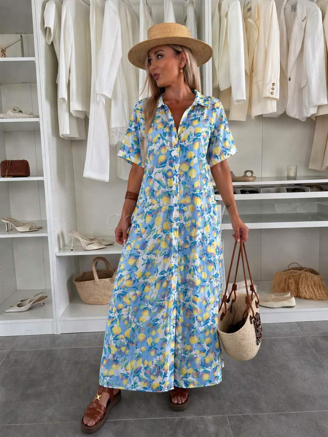 Robe Chemise Coupe Ample Imprimé Citron L'autre mode