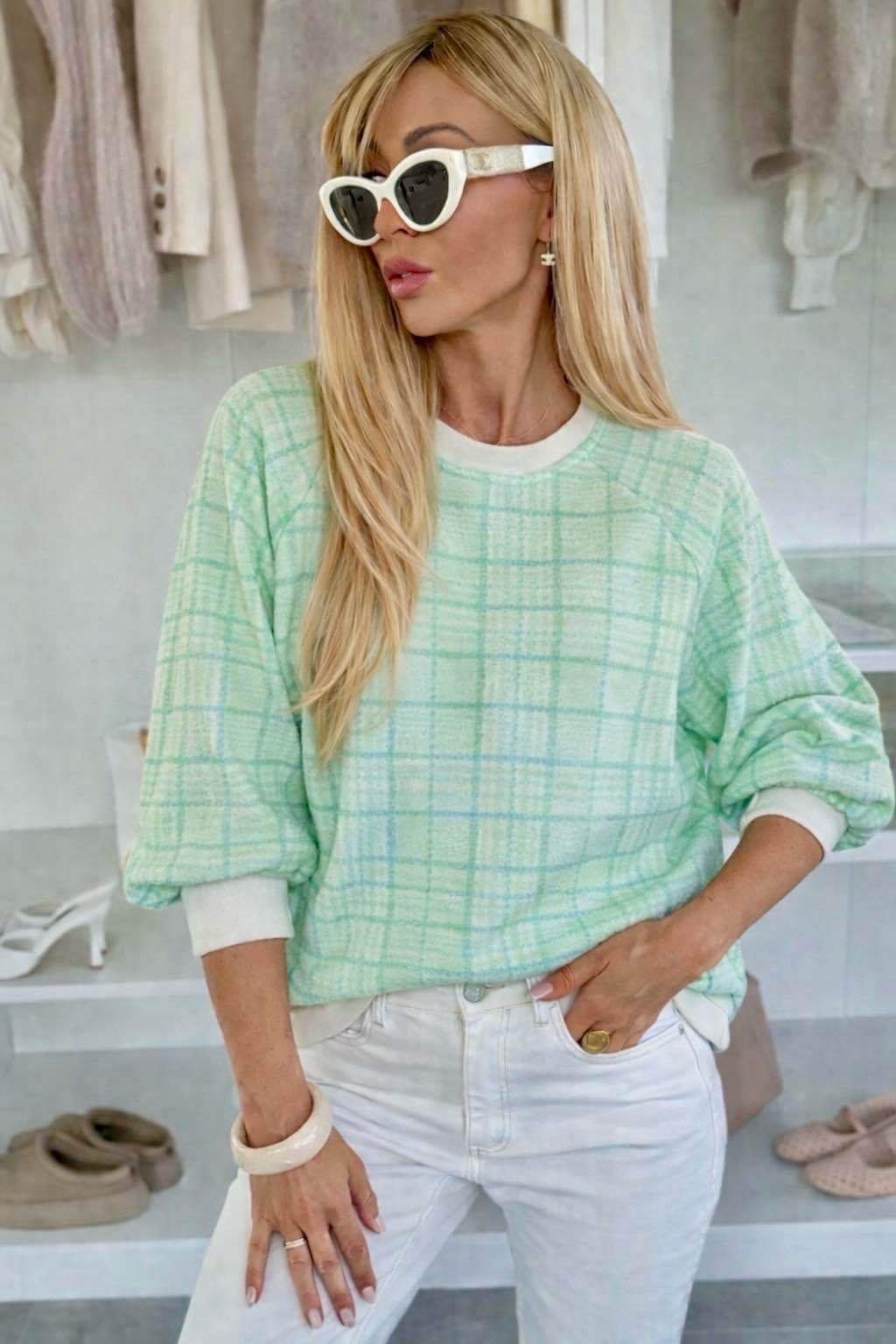 Pull Imprimé Carreau Avec Bordures Blanches L'autre mode