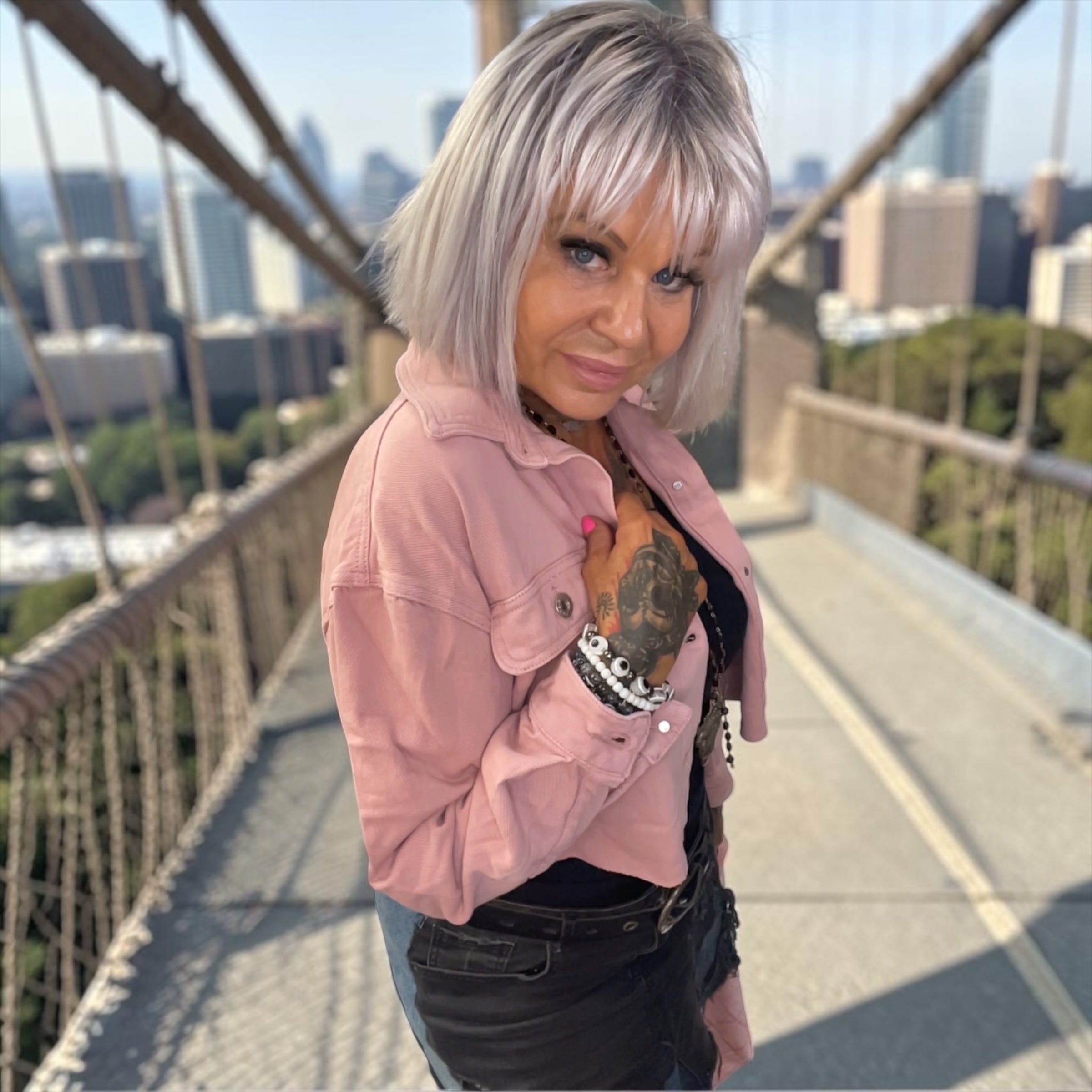 Veste courte jeans rose L'autre mode