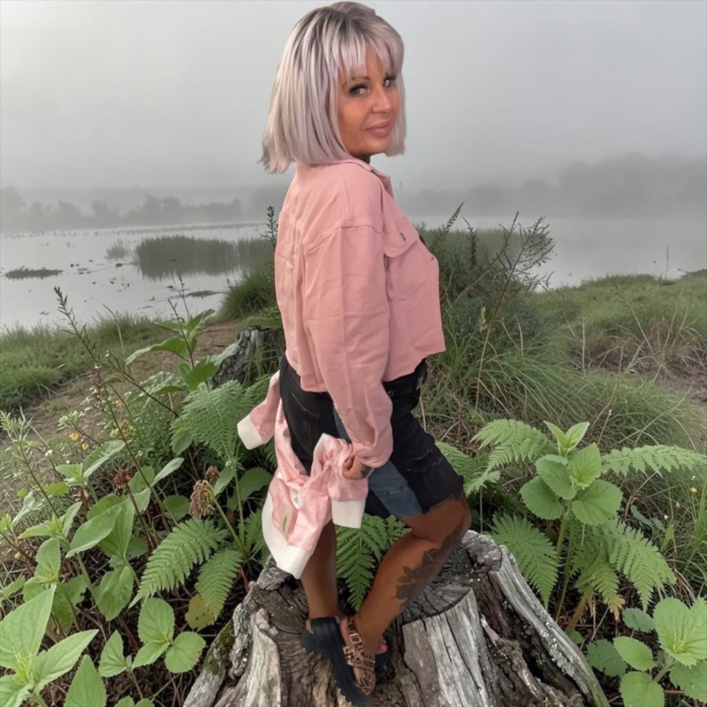 Veste courte jeans rose L'autre mode