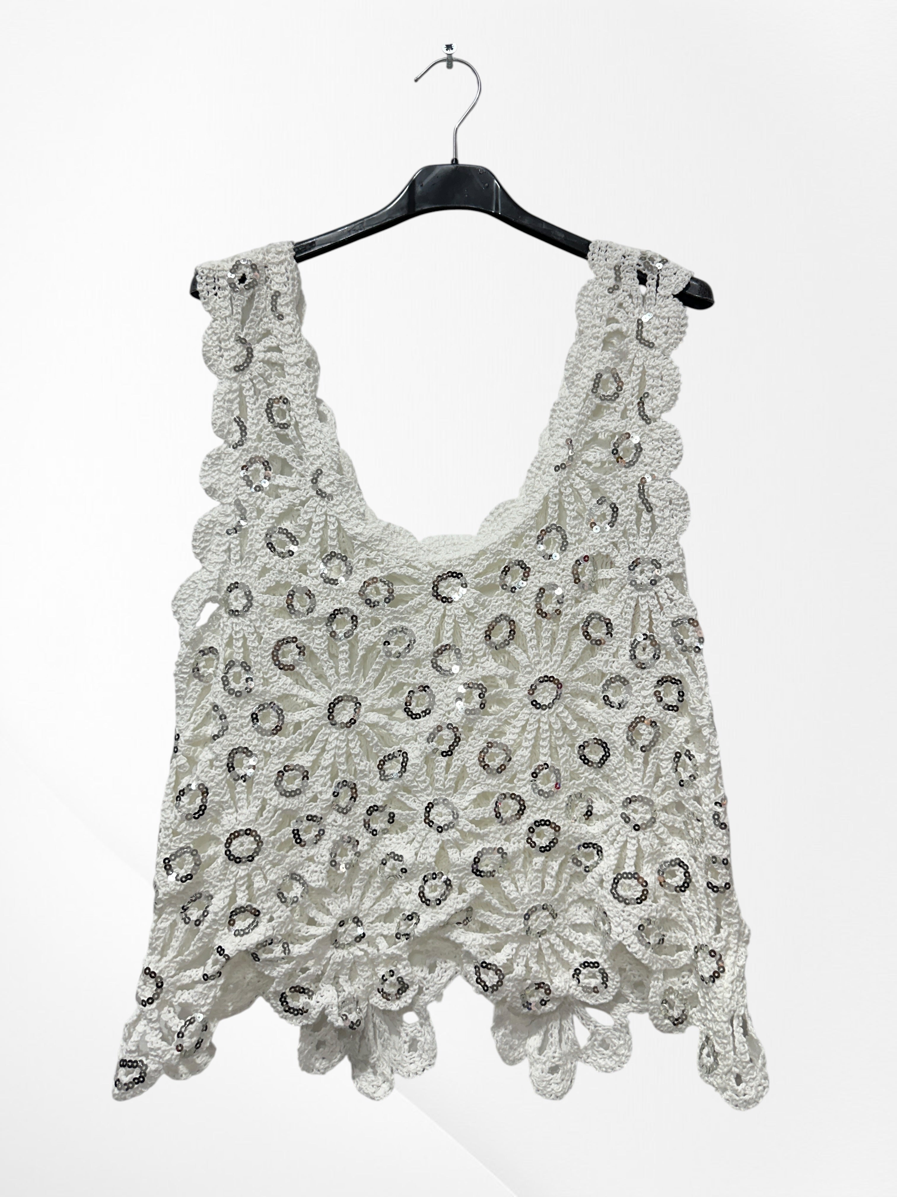 Top crochet coton strass