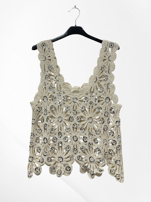 Top crochet coton strass