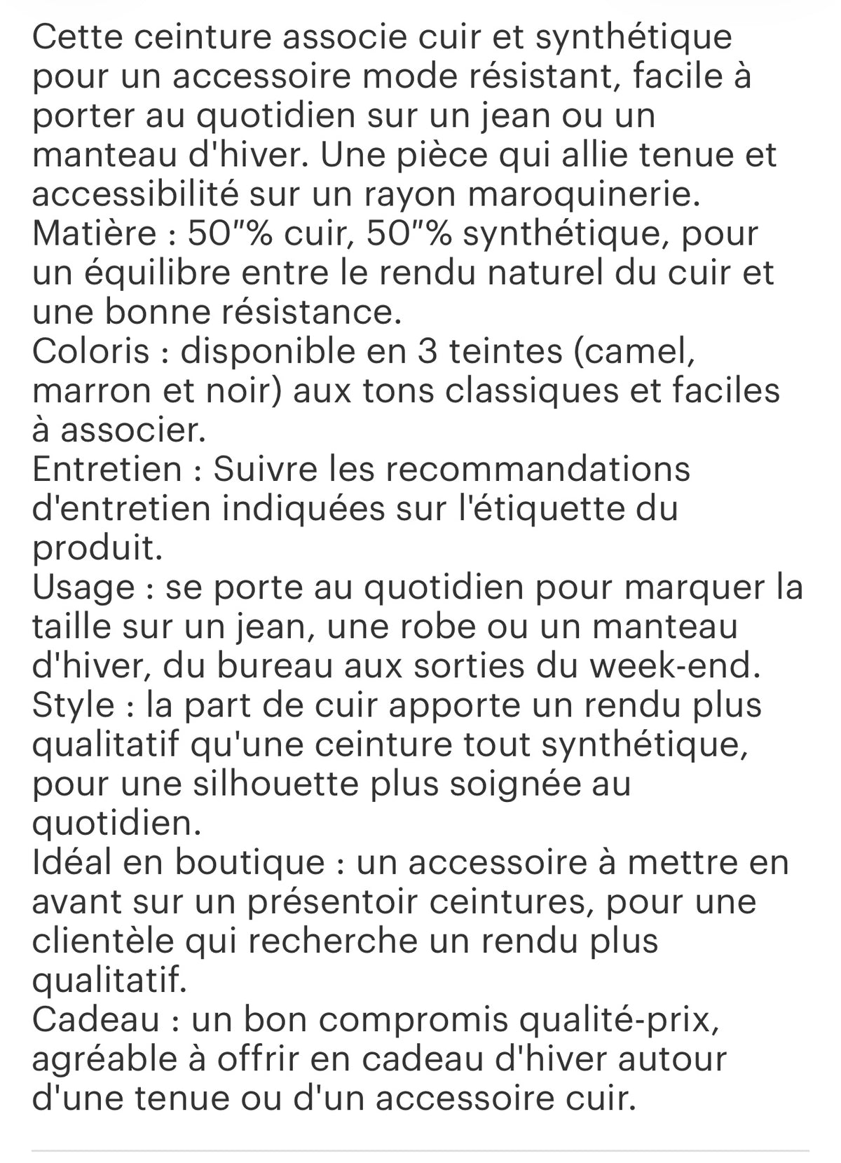 Ceinture cloutée cuir et synthétique