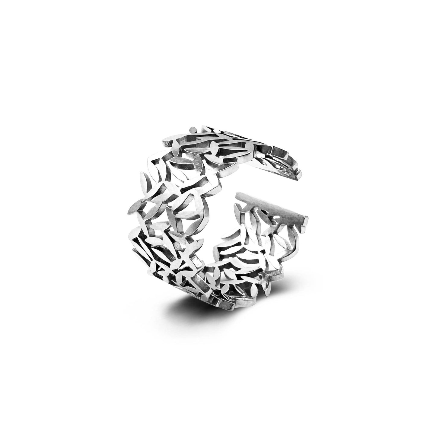 Bague ajustable à feuilles en acier inoxydable - L'autre mode