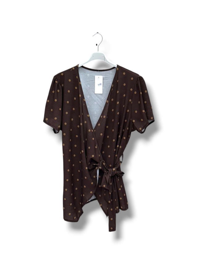Blouse cache cœur nouée à pois - L'autre mode