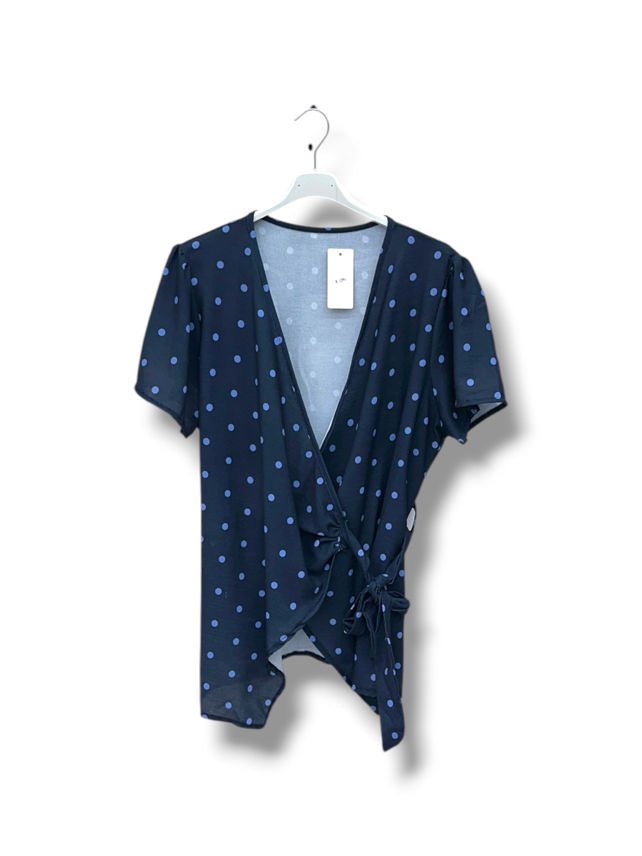 Blouse cache cœur nouée à pois - L'autre mode