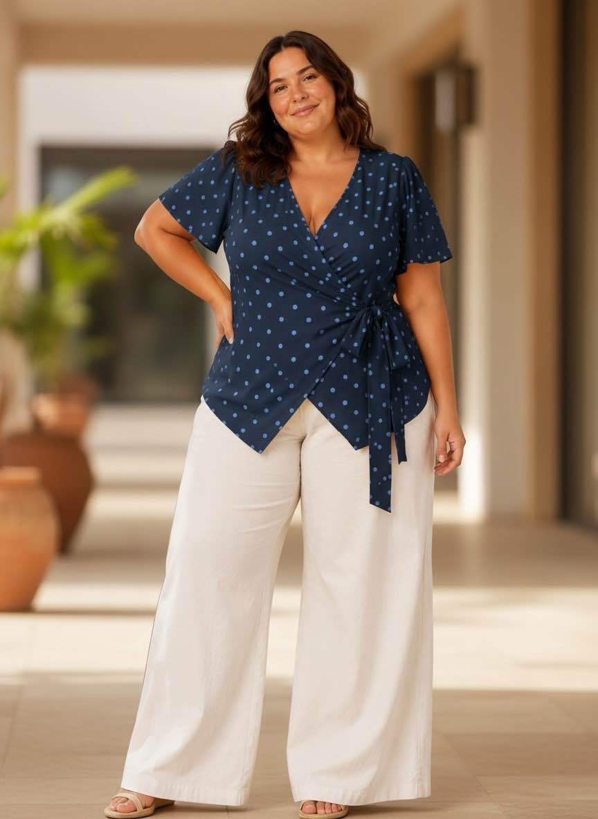Blouse cache cœur nouée à pois - L'autre mode