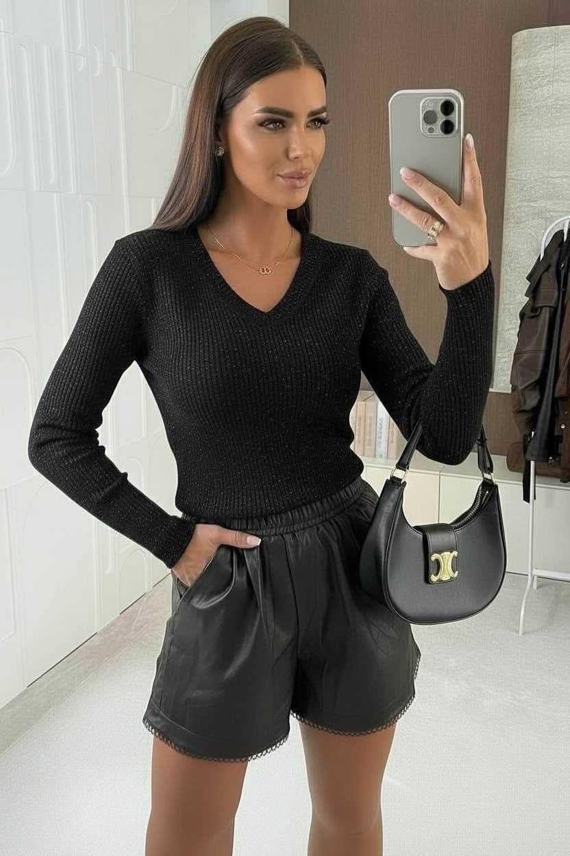 Blouse Col V Tissu Pailleté - L'autre mode