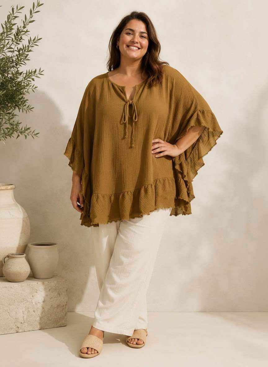 Blouse Poncho uni gaz de coton - L'autre mode
