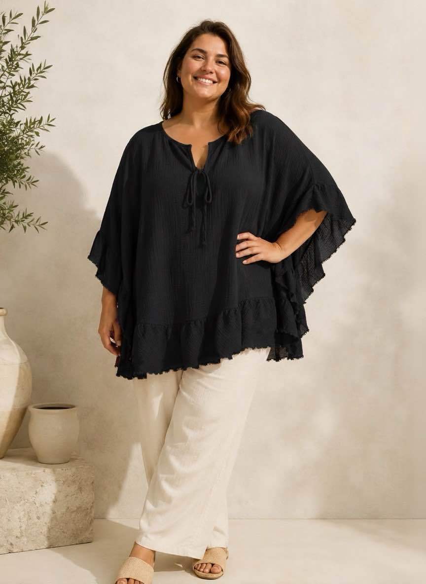 Blouse Poncho uni gaz de coton - L'autre mode