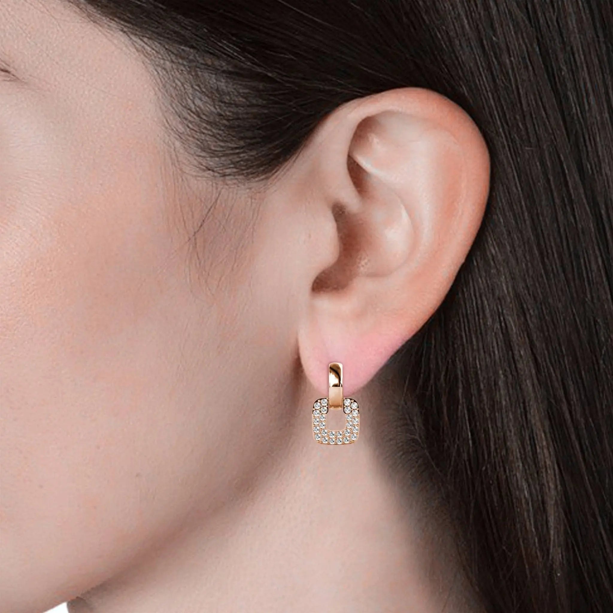 Boucles D'oreilles Classic Square - Or Rosé Et Cristal - L'autre mode