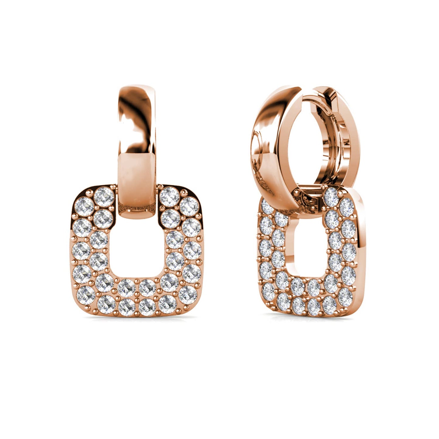 Boucles D'oreilles Classic Square - Or Rosé Et Cristal - L'autre mode