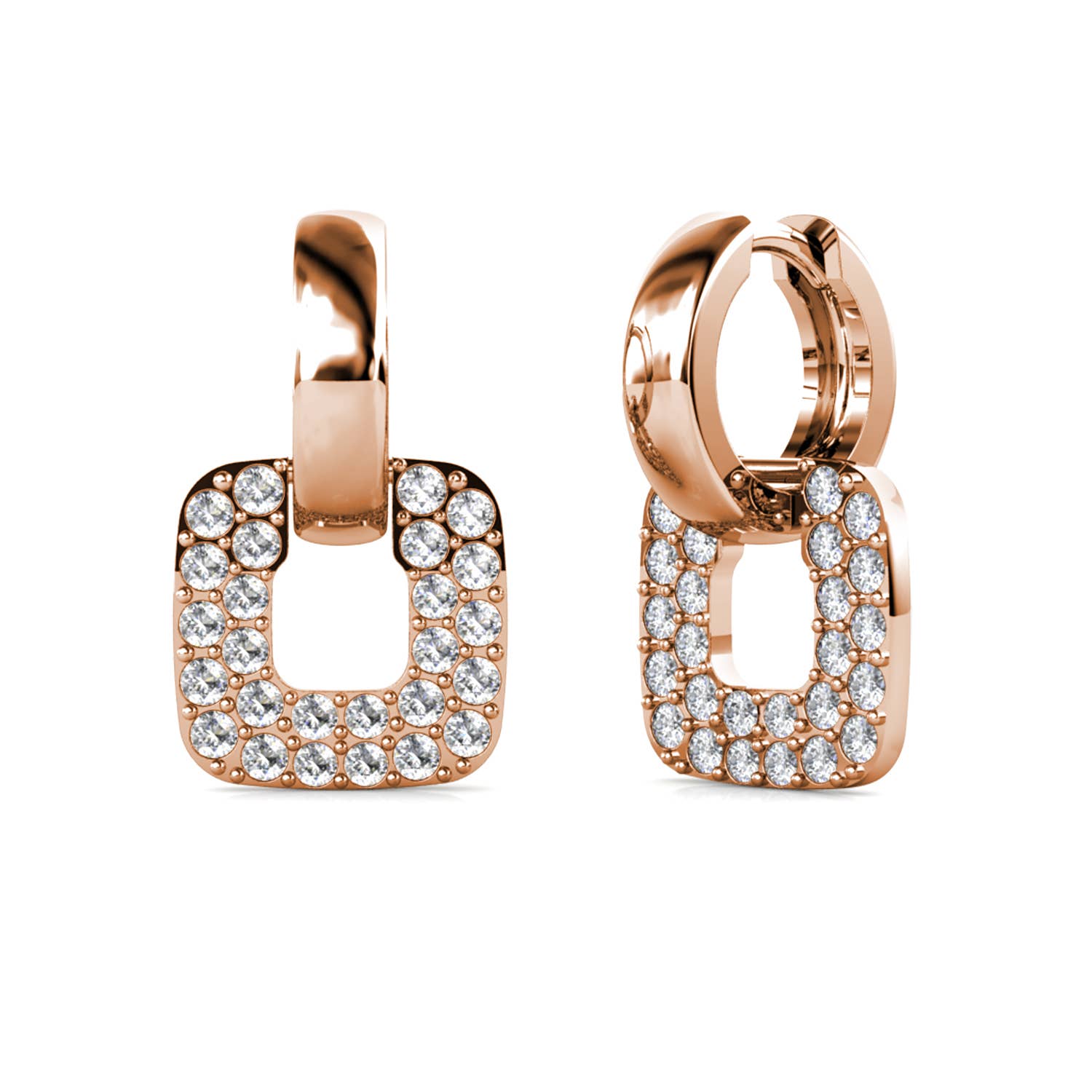 Boucles D'oreilles Classic Square - Or Rosé Et Cristal - L'autre mode