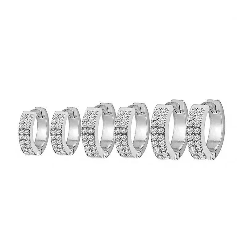 BOUCLES D'OREILLES CRÉOLES AVEC ZIRCONIUM À DOUBLE RANGÉE - L'autre mode