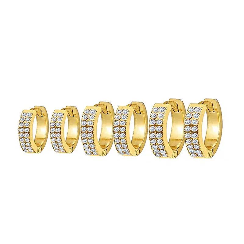 BOUCLES D'OREILLES CRÉOLES AVEC ZIRCONIUM À DOUBLE RANGÉE - L'autre mode