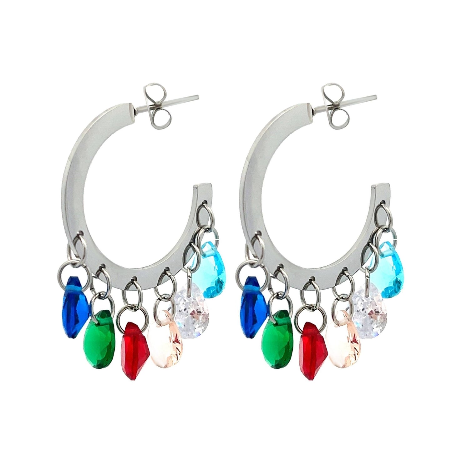 Boucles d’oreilles en acier inoxydable chirurgical 316L avec strass - L'autre mode