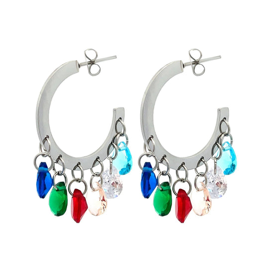 Boucles d’oreilles en acier inoxydable chirurgical 316L avec strass - L'autre mode