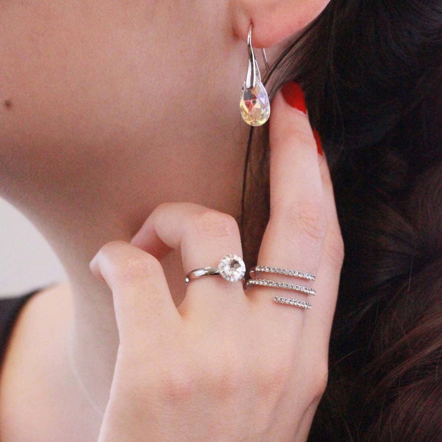 Boucles D'oreilles Teardrop Hook - Argenté Et Blanc Brillant - L'autre mode