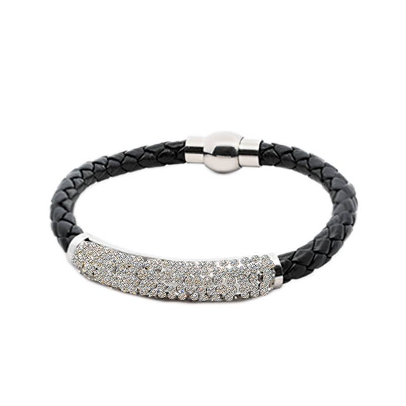 BRACELET EN CUIR TRESSÉ AVEC STRASS - L'autre mode