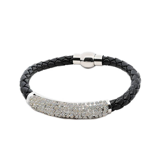 BRACELET EN CUIR TRESSÉ AVEC STRASS - L'autre mode